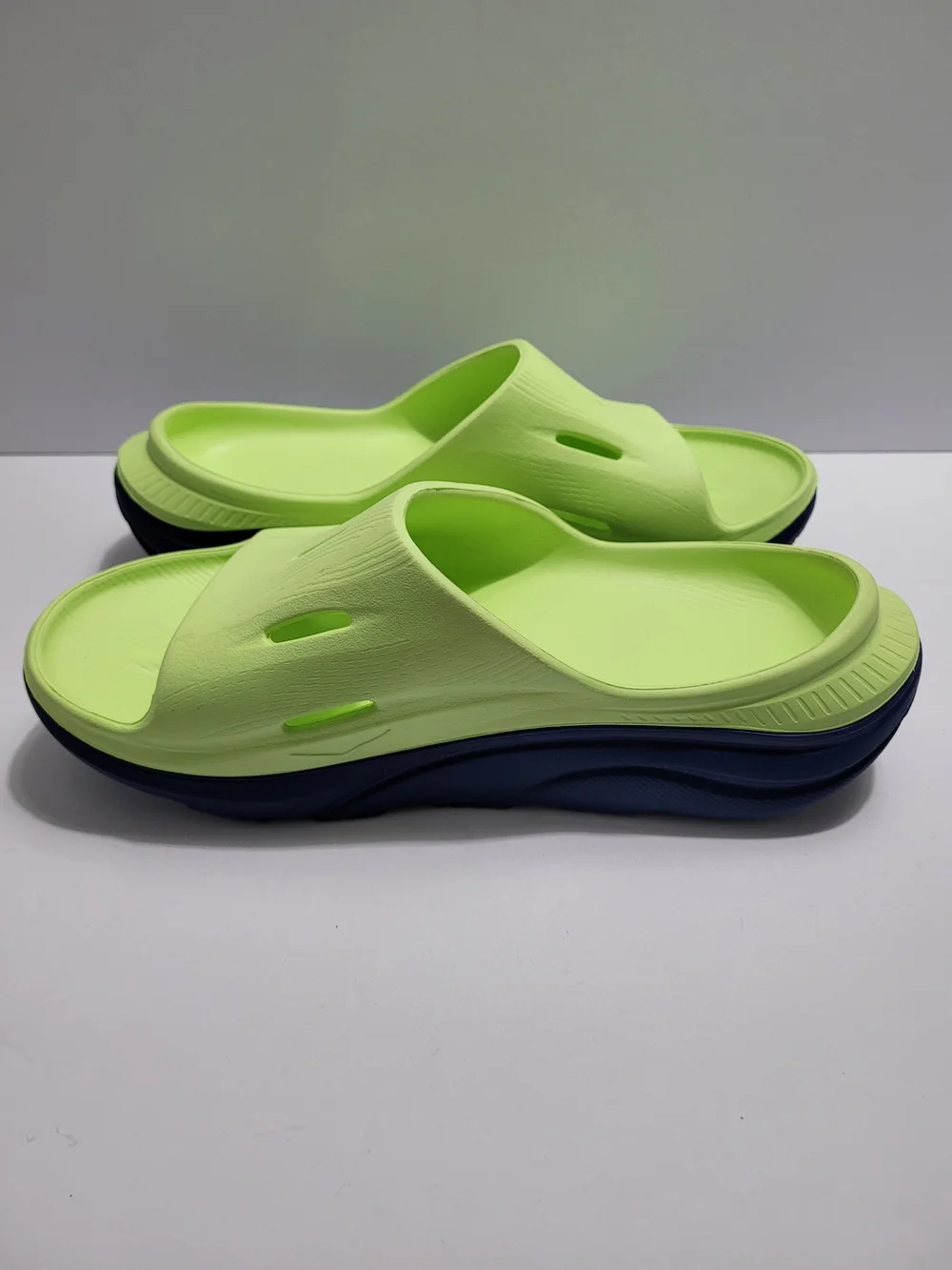 Hoka Ora Recovery Lime Green Slide Sandals with Dark Sole